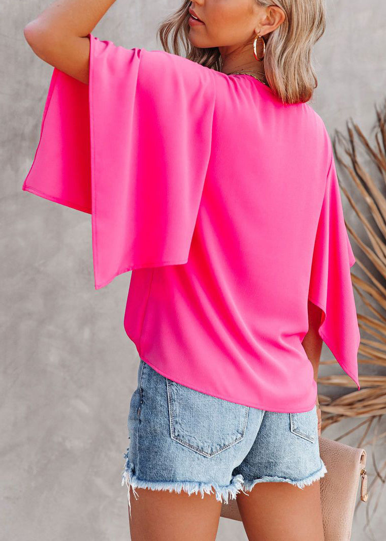 Simple Rose V Neck Cotton T Shirt Summer