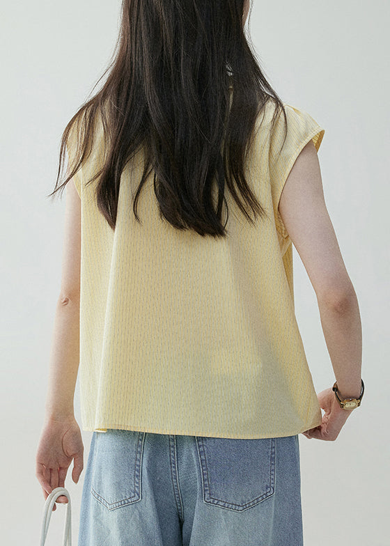Yellow V Neck Ruffled Cotton Shirt Summer
