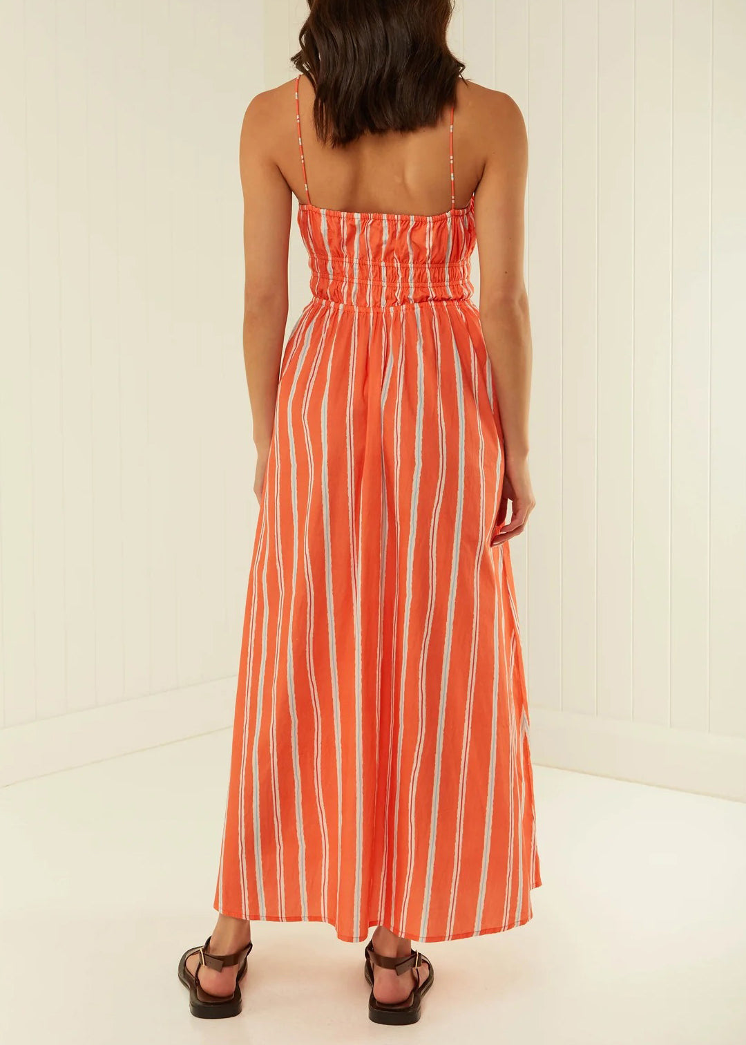 Orange Striped Cotton Spaghetti Strap Dress Summer