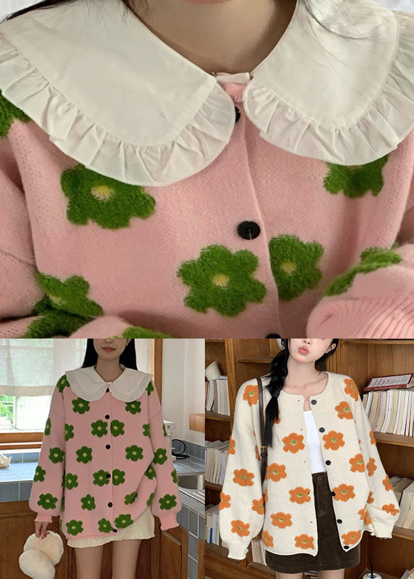 Apricot Cotton Knit Sweater Coats Long Sleeve