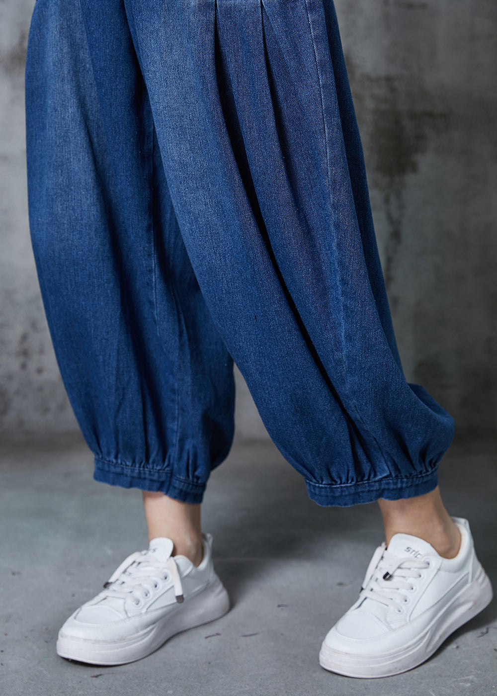 Navy Oversized Pockets Denim Harem Pants Summer