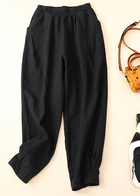 Yellow Patchwork Elastic Waist Linen Wide Leg Pants Summer
