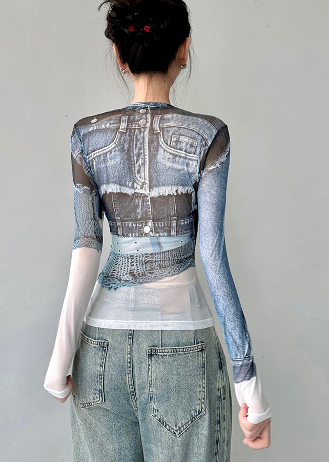 Original O-neck Print Slim Fit Tulle T Shirts Fall