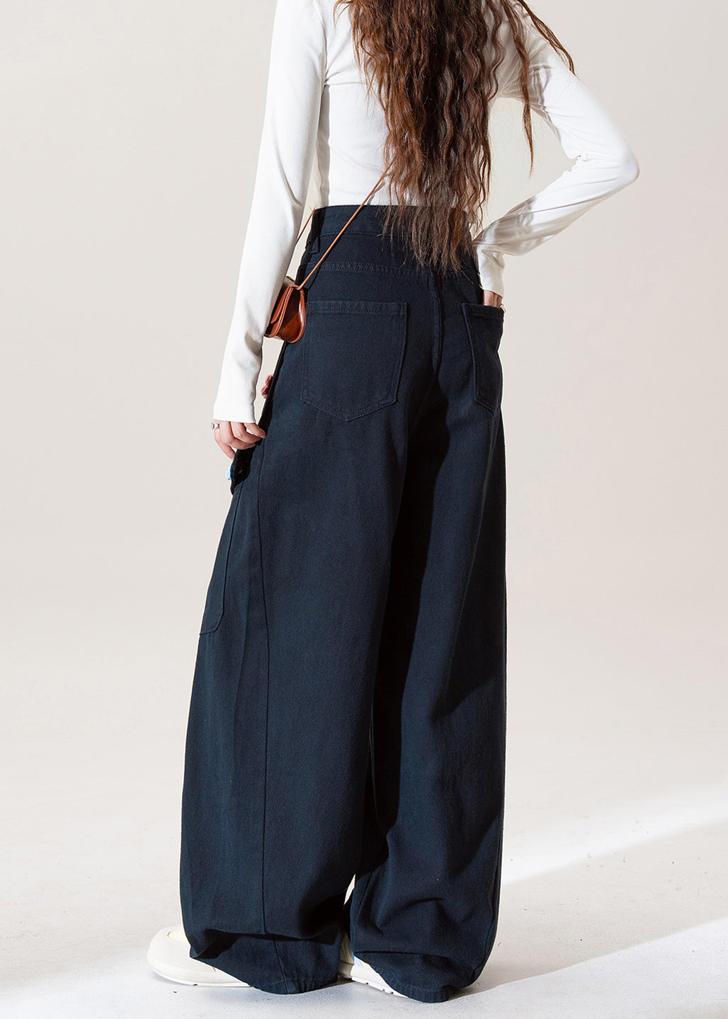 Stylish Navy Embroidered Pockets Cotton Pants Fall