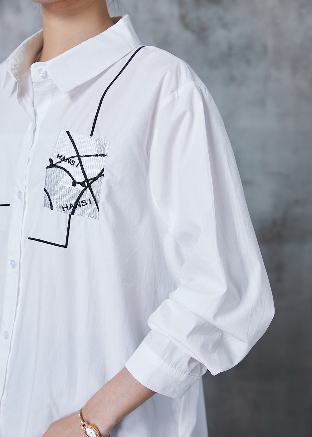 White Oversized Print Cotton Shirt Tops Summer