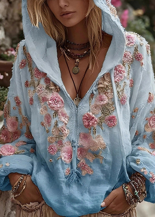 Apricot Hooded Print Cotton Sweatshirt Spring