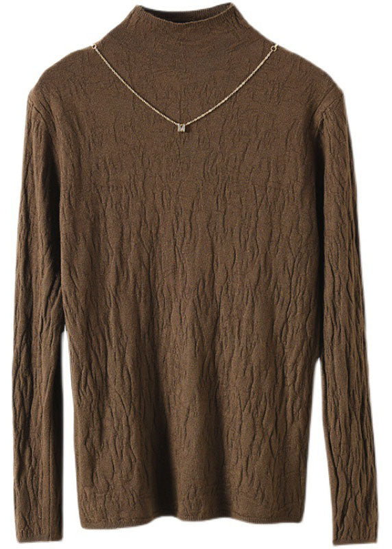 Peacock Blue High Neck Wrinkled Cotton Tops Fall