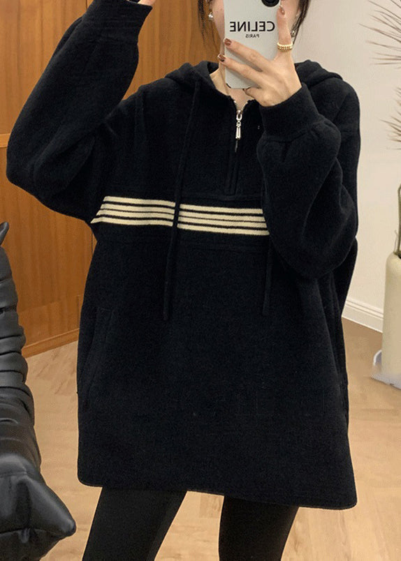 Apricot Hooded Zippered Pockets Sweatshirt Fall