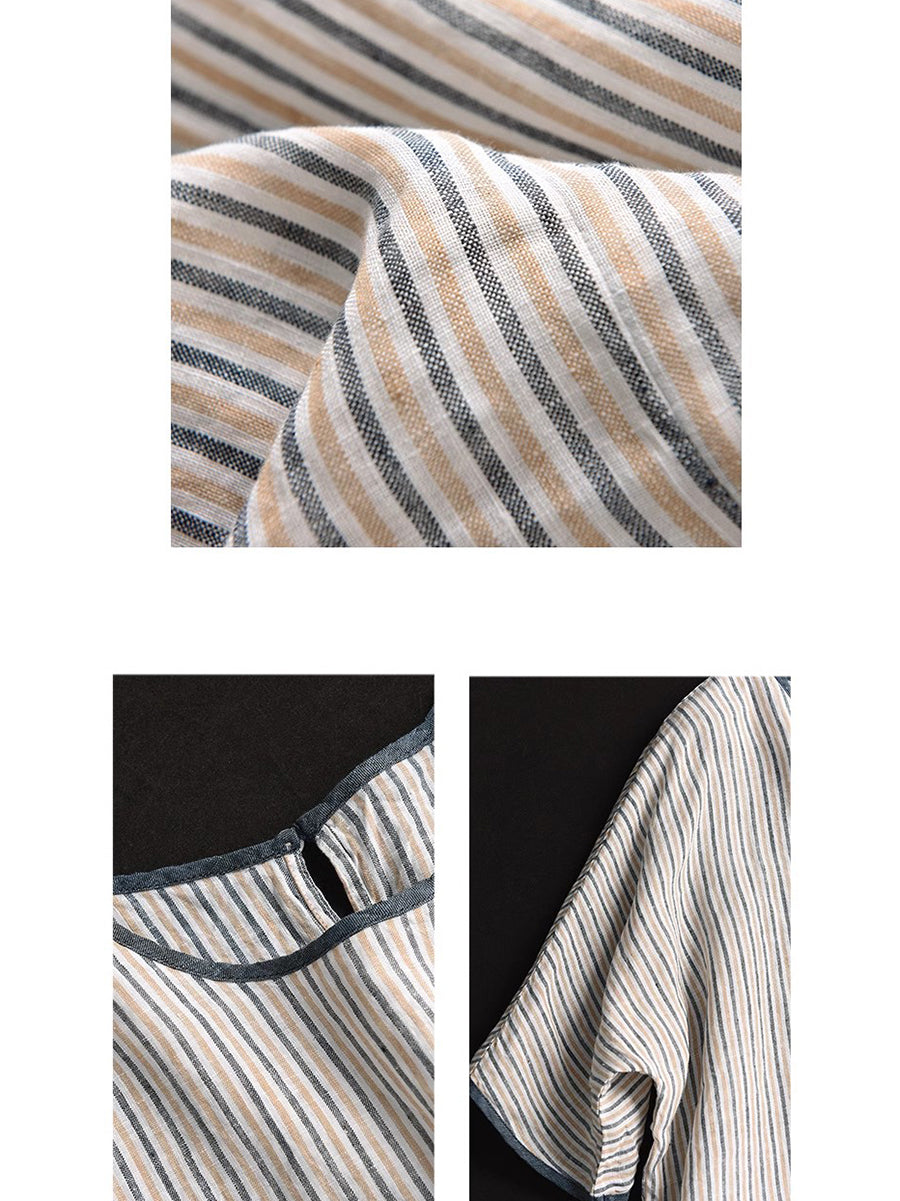 Summer Stripe Spliced Linen Shirt