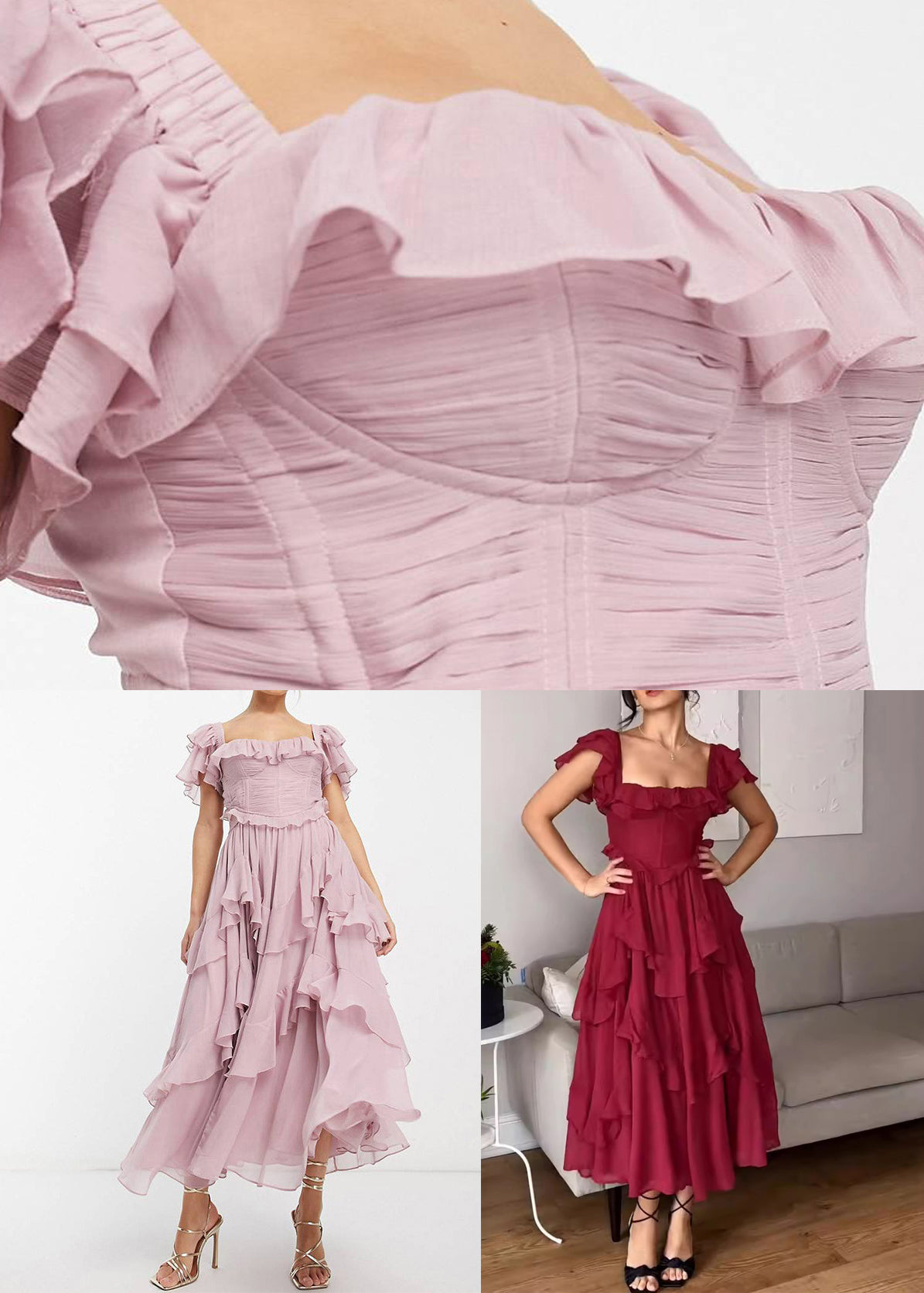 Red Backless Ruffled Cotton Long Dress Summer