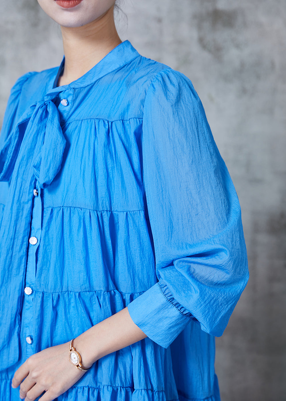 Art Royal Blue Oversized Patchwork Cotton a Line Shirts Spring