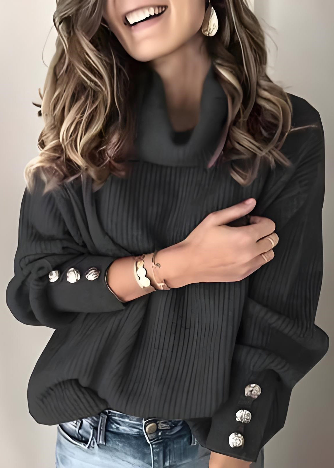 Unique Army Green Hign Neck Thick Knit Sweaters Fall