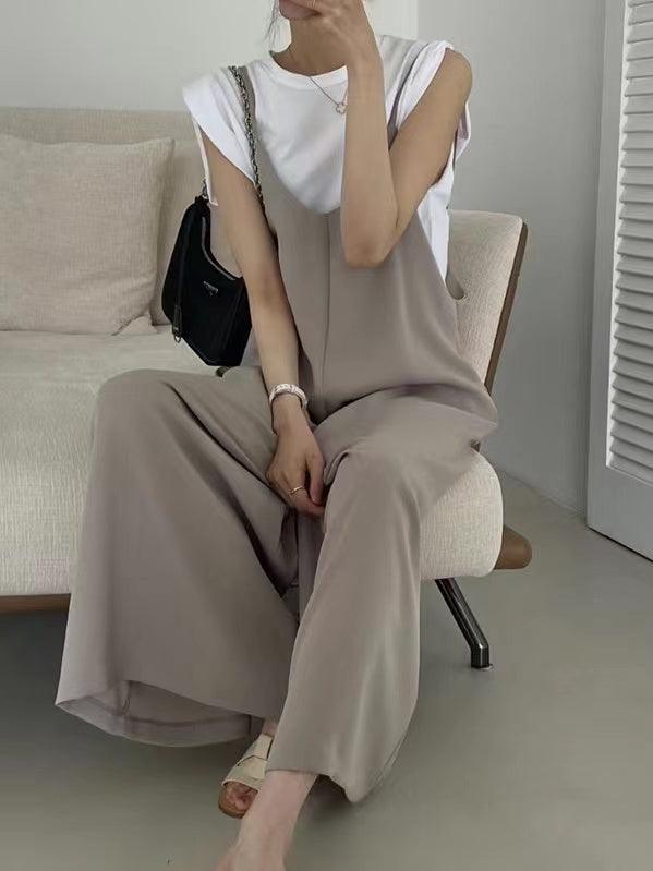 U-neck Loose Suspenders Jumpsuit