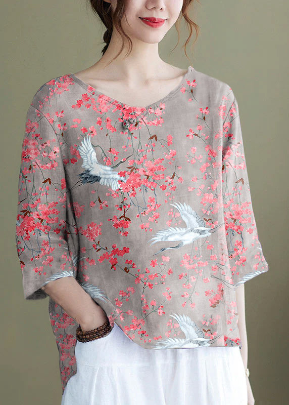 Diy Purple Embroideried Side Open Half Sleeve Top