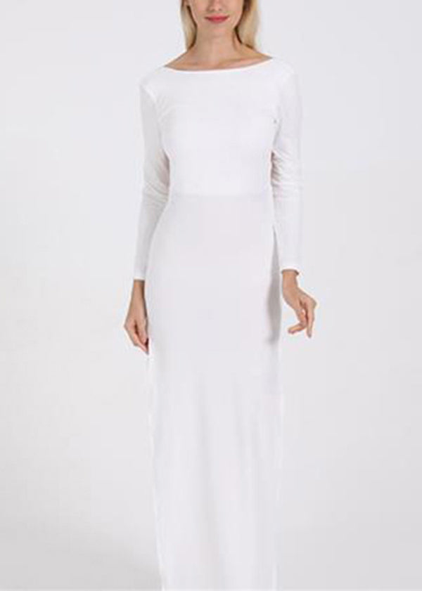 Classy White Side Open Cotton Vacation Dresses Long Sleeve