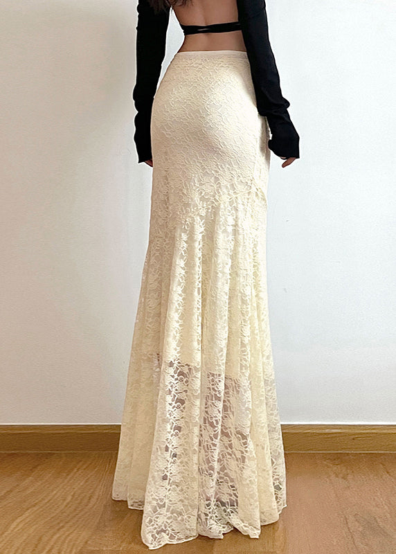 White Wraped Silm Fit Lace Fishtail Skirts Spring