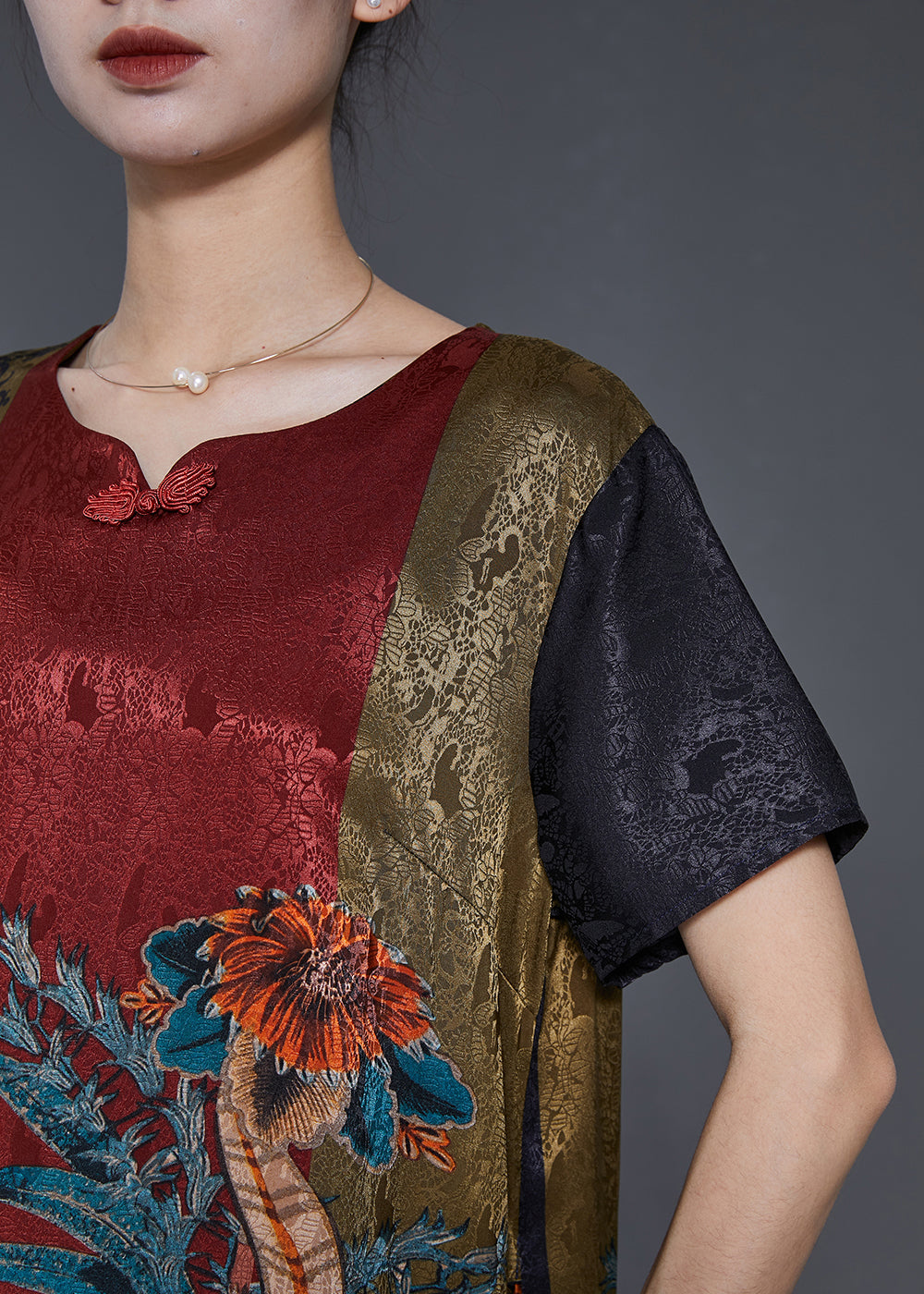 Chocolate Print Chinese Button Silk Dresses Summer