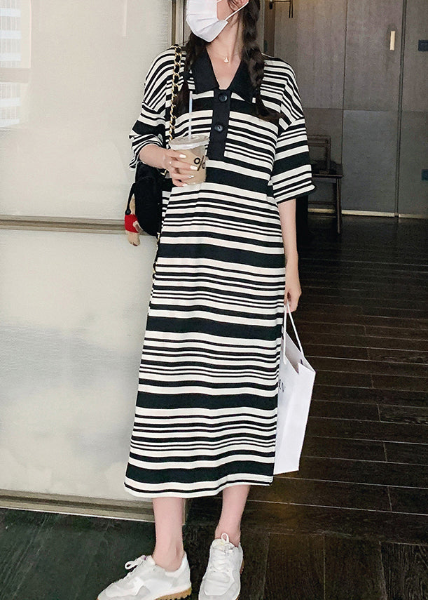 Black Oversized Striped Cotton Dresses Summer