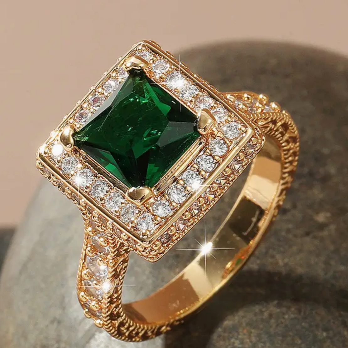 Cubic Green Crystal Gold Ring