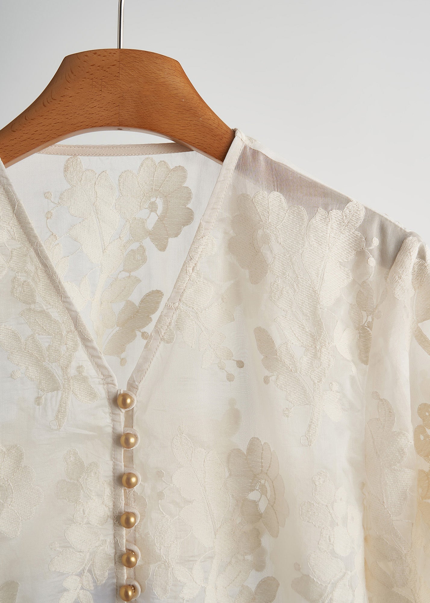 White Jacquard Nail Bead Lace Tops Fall