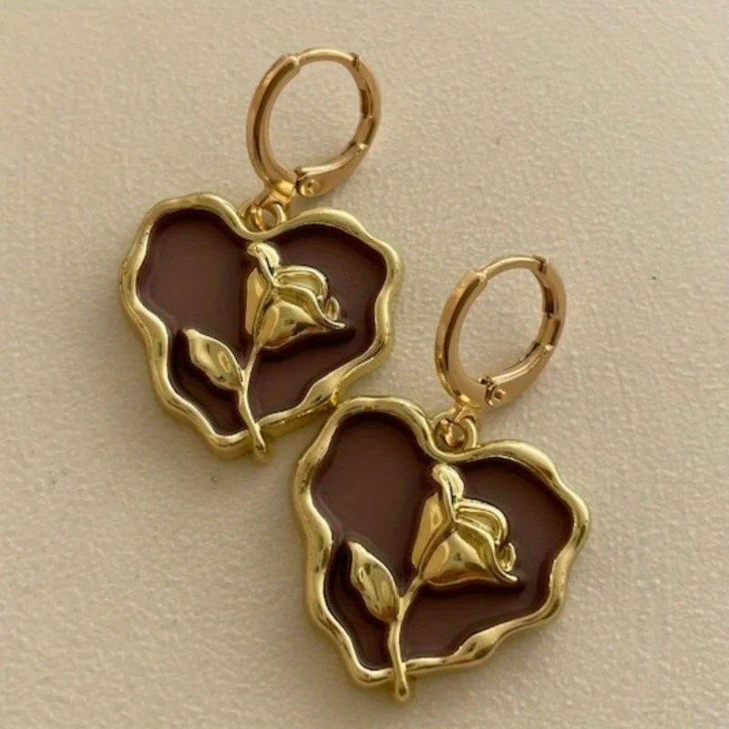 Gold Rose Heart Earrings