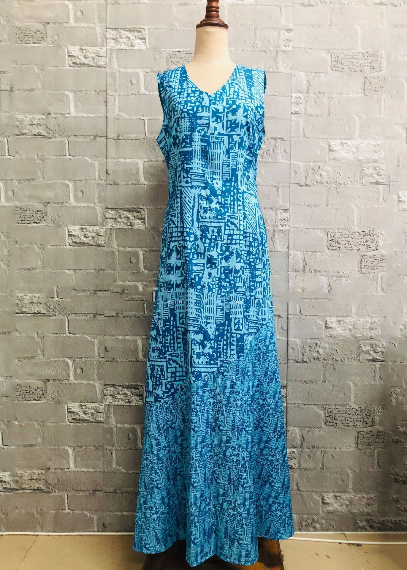 Khaki V Neck Patchwork Print Party Long Dress Sleeveless