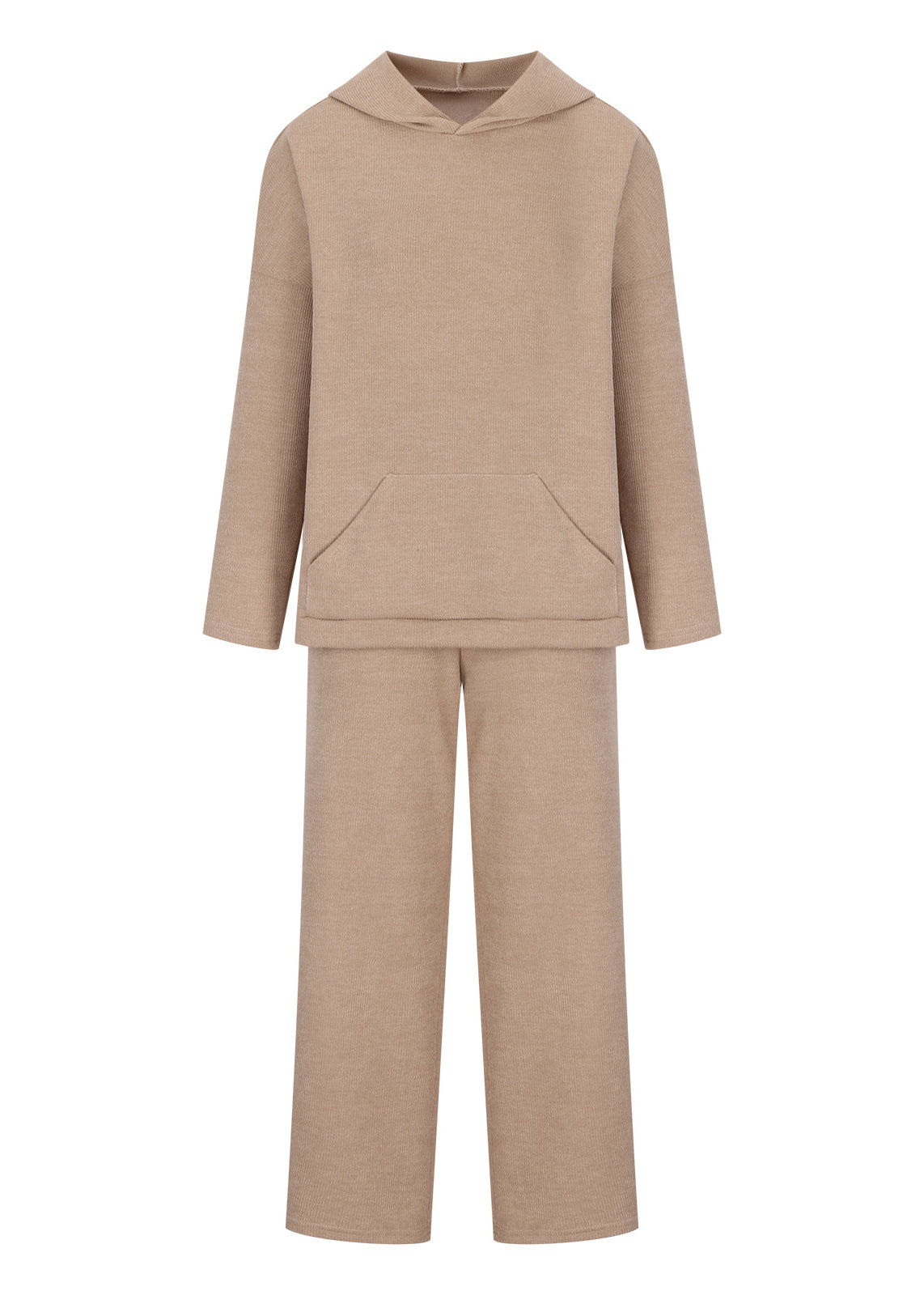 French Apricot Hooded Pullover Knit Two Pieces Set Winter