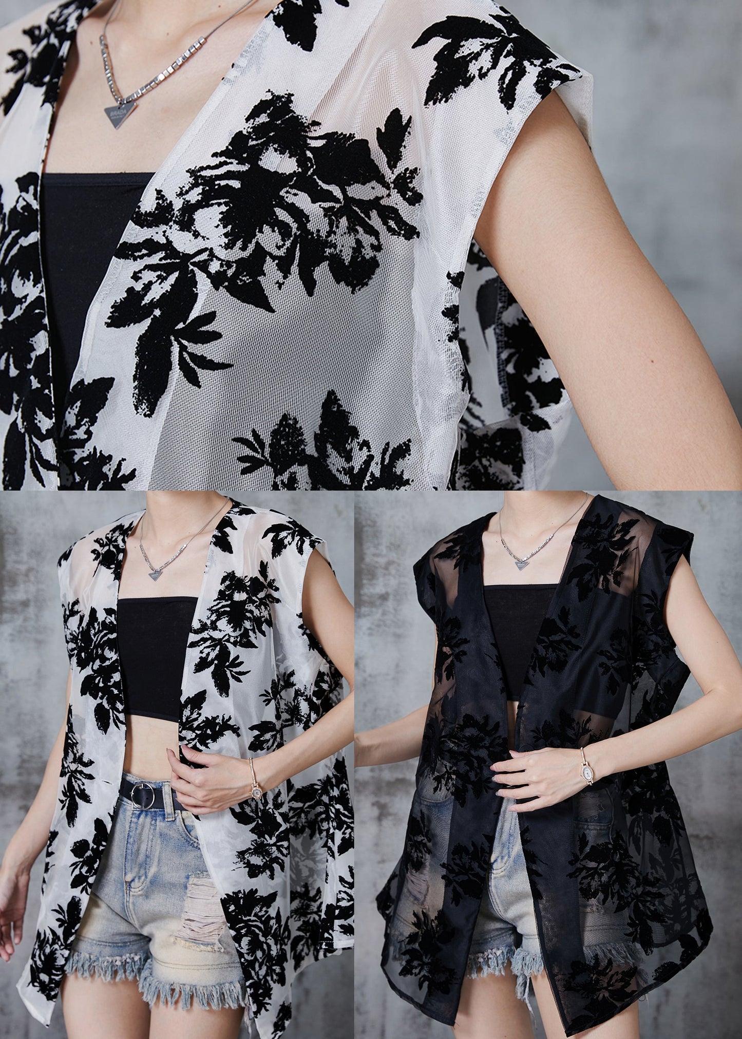 Black Oversized Print Tulle Shirt Tops Sleeveless