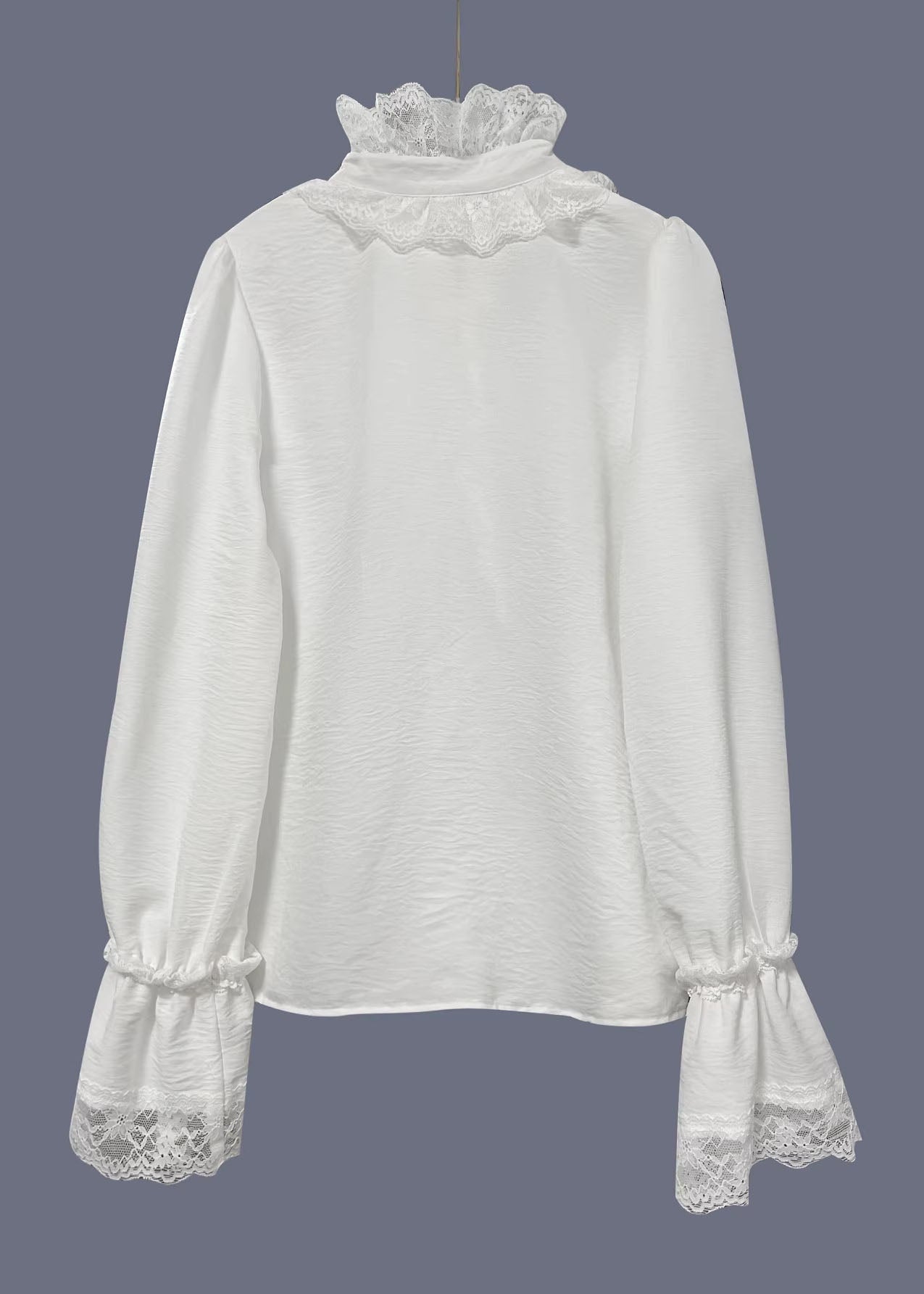 White V Neck Lace Patchwork Cotton Shirts Spring