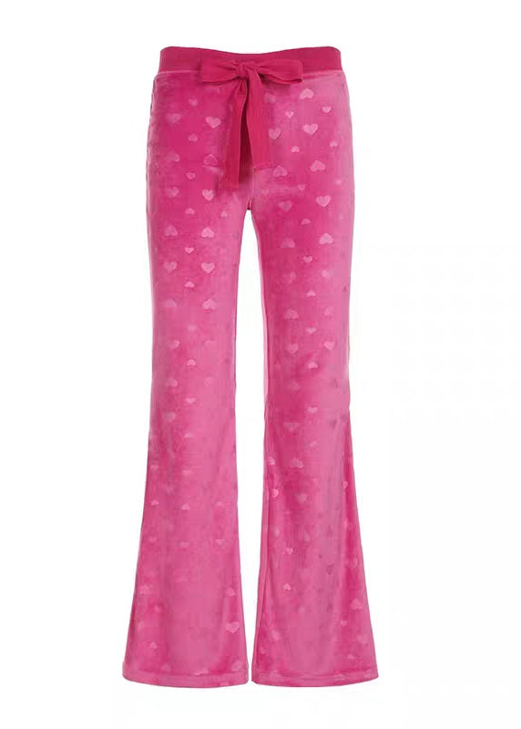 Pink Print Tie Waist Knit Flared Trousers