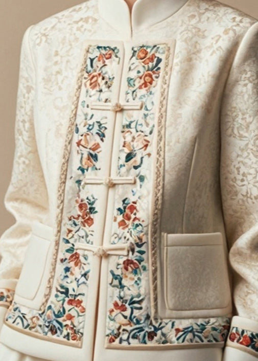 Apricot Print Pockets Cotton Coats Fall