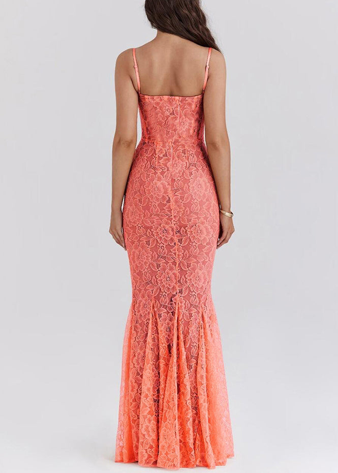 New Orange Backless Lace Slim Fit Spaghetti Strap Dress Summer