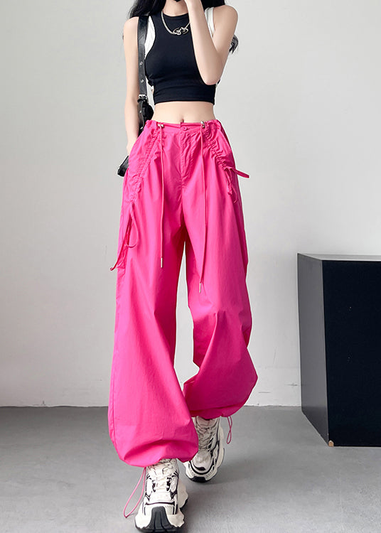 American Style Rose Pockets Drawstring Cotton Pants Spring
