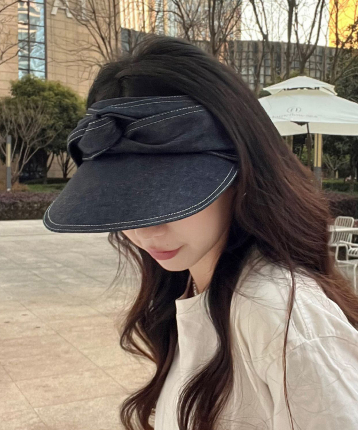 Versatile Black Gray Bow Denim Empty Top Hat