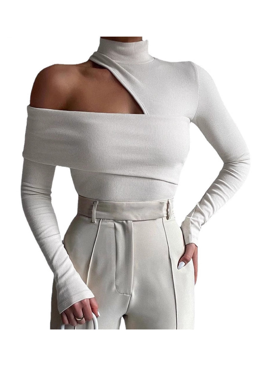 Style White One Shoulder Hollow Out Knit Top Spring