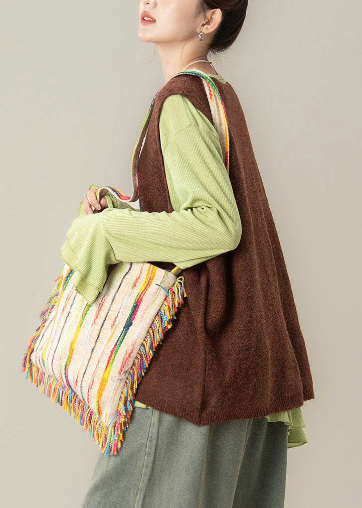 Art Green Asymmetrical T Shirts and Coffee Knit Vest Two Piece Set Flare Sleeve
