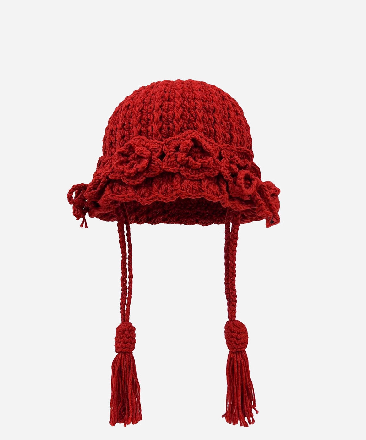 New Red Flower Warm Versatile Tassel Knitted Hat