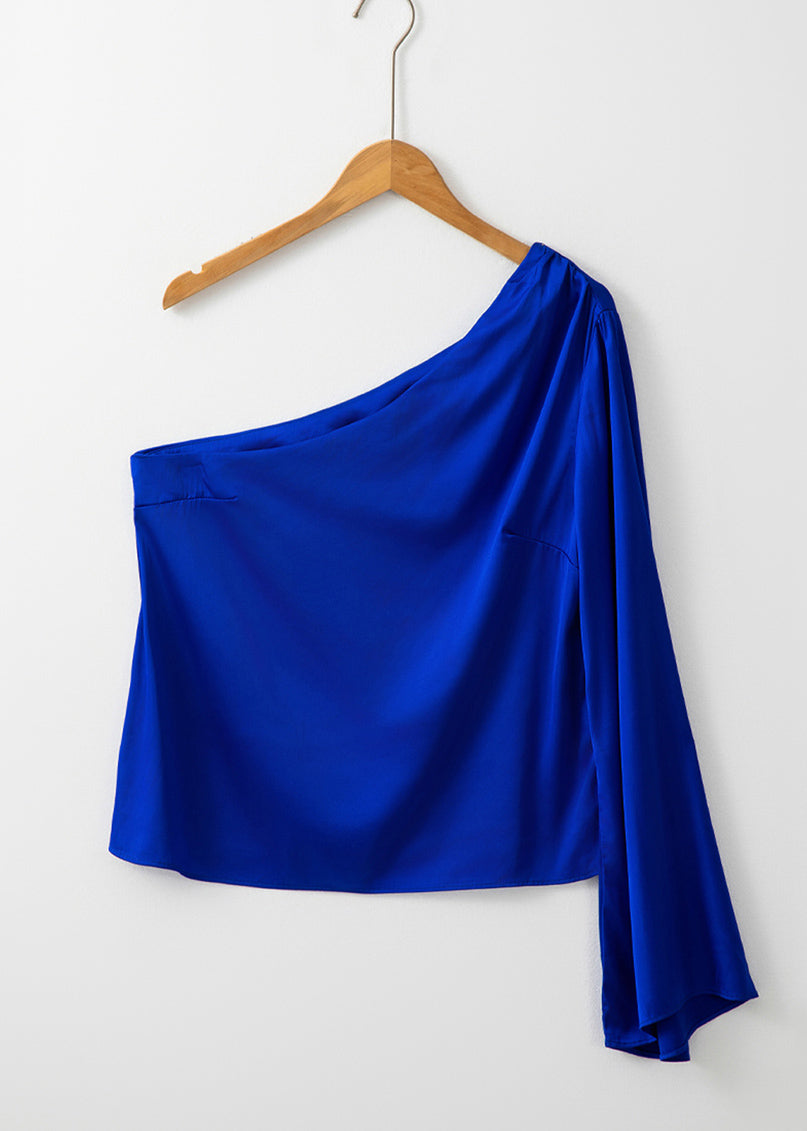 Royal Blue Asymmetrical One Shoulder Tops Fall