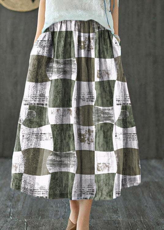 Style Striped Retro Patchwork a Line Skirts Ramie