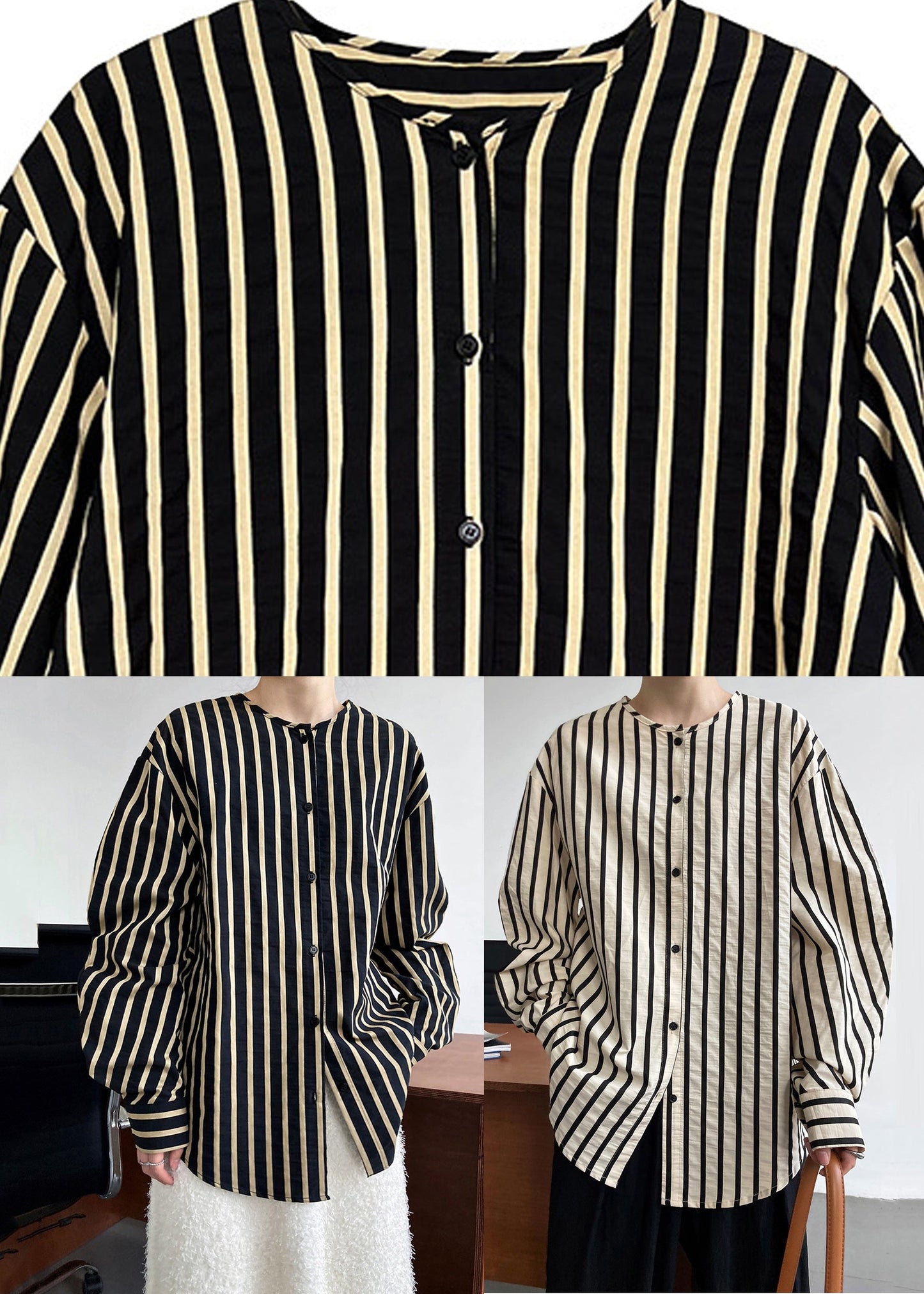 Apricot Striped Button Shirts Long Sleeve