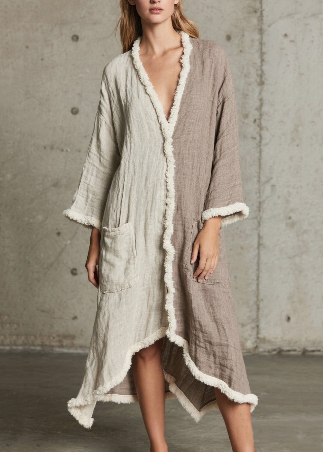 Colorblock Asymmetrical Patchwork Faux Fur Loose Cardigan Spring