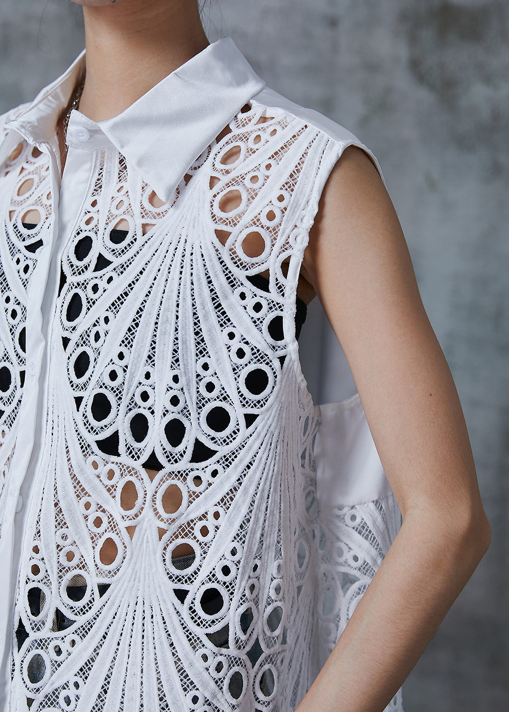 White Hollow Out Lace Cardigan Sleeveless