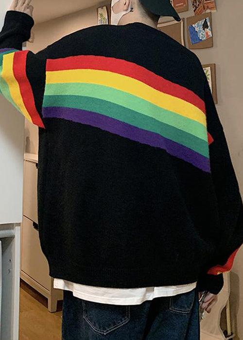 New Black Striped Cozy Knit Sweaters Winter