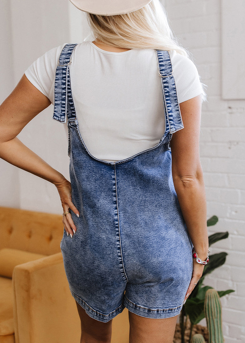 Blue Patchwork Pockets Denim Jumpsuits Sleeveless