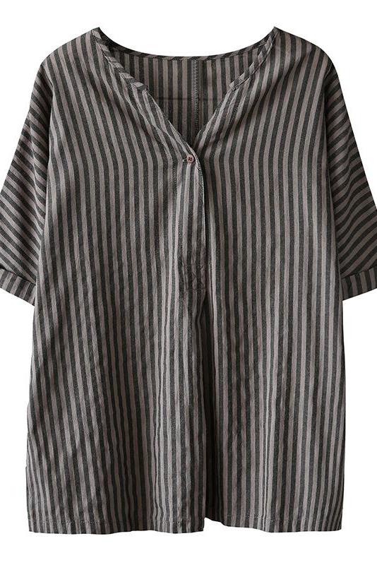 Limited Stock- Single Button Stripe Summer T-shirt