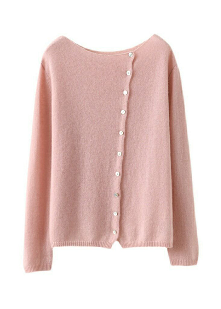 Stylish Pink Slash Neck Button Knit Cardigans Fall