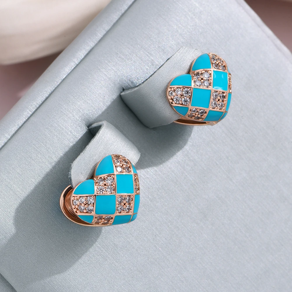Blue Enamel Heart Earrings