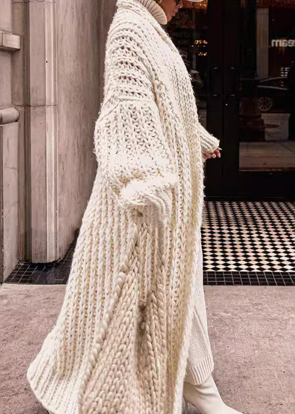 European and American Style White Puff Sleeve Knit Cardigan