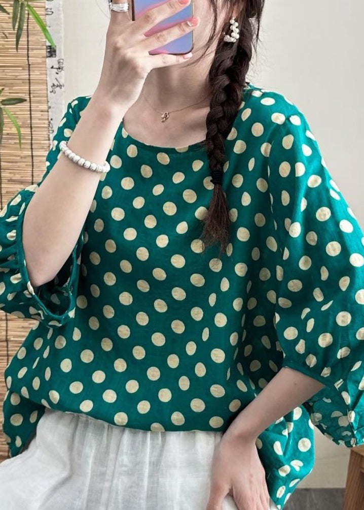 Green O Neck Print Cotton T Shirts Half Sleeve