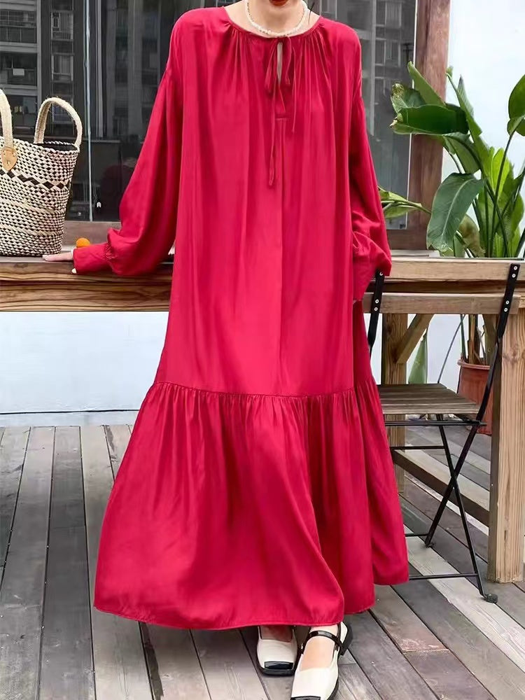 Silk Lantern Sleeve Long Dress